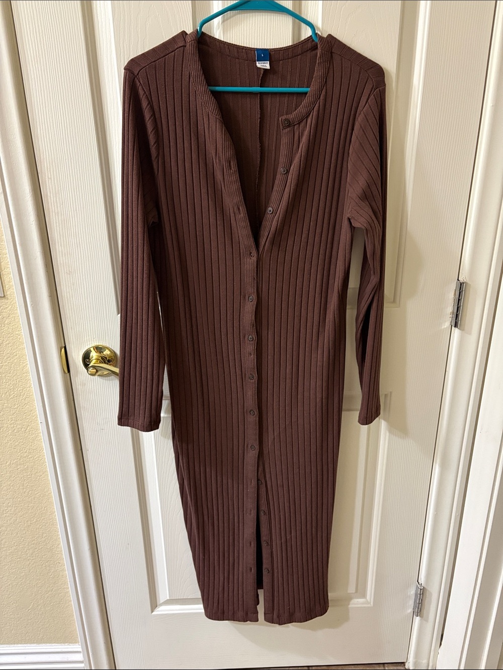 Old Navy Brown Ribbed Button-Front Long Sleeve Midi Dress